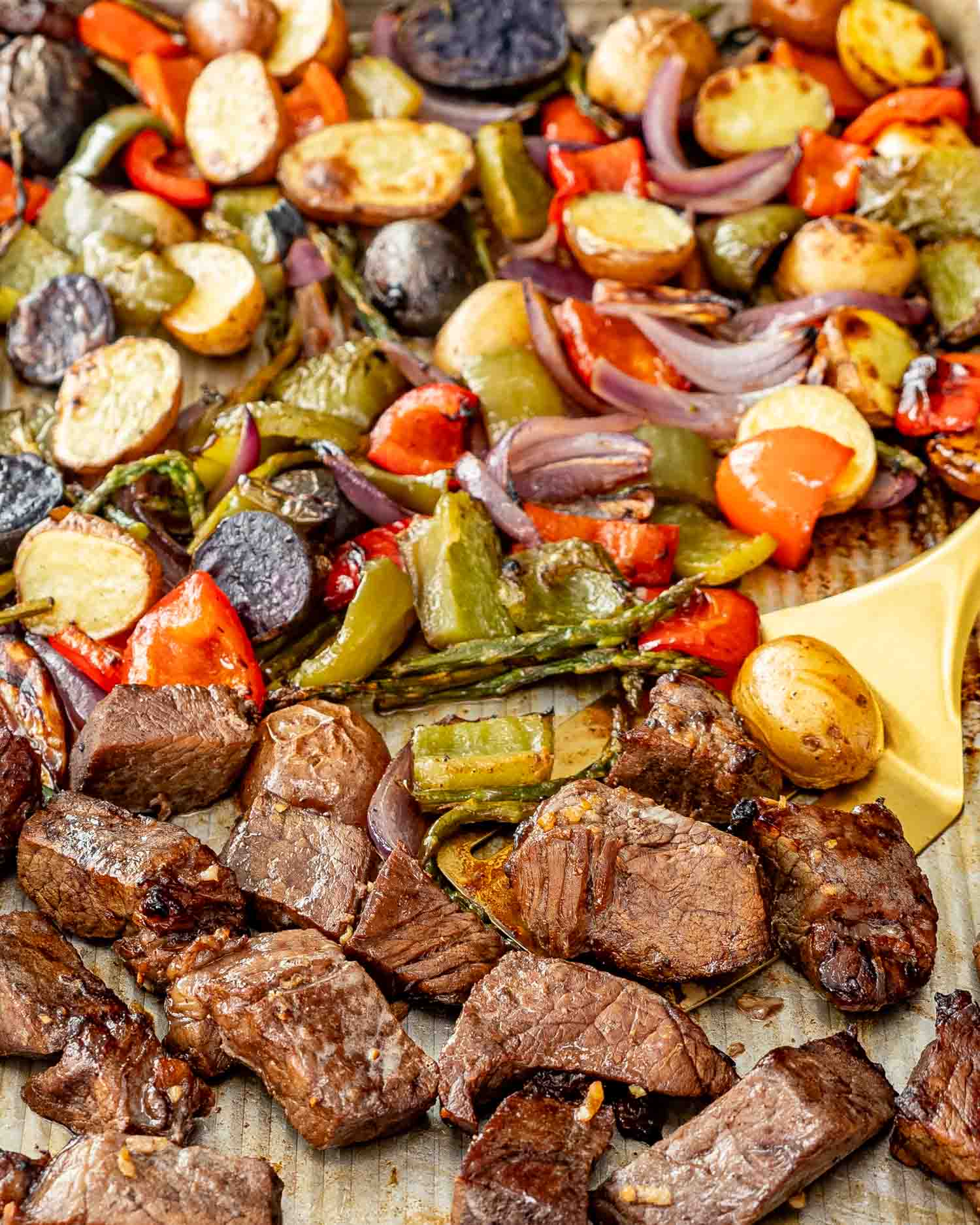 Quick Balsamic Glazed Steak Tips and Veggies Sheet Pan Dinner