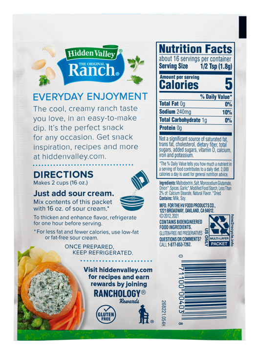 Quick Look: Ingredients Inside a Hidden Valley Ranch Packet