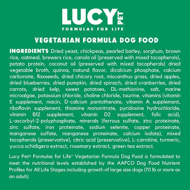 Top Questions About Lucy Vegetarian Dog Food Ingredients