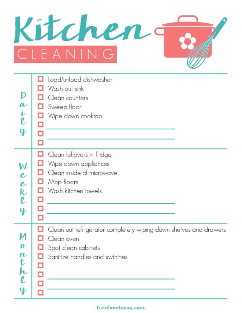 Free Kitchen Cleaning Schedule Template - Make Cleaning Easier