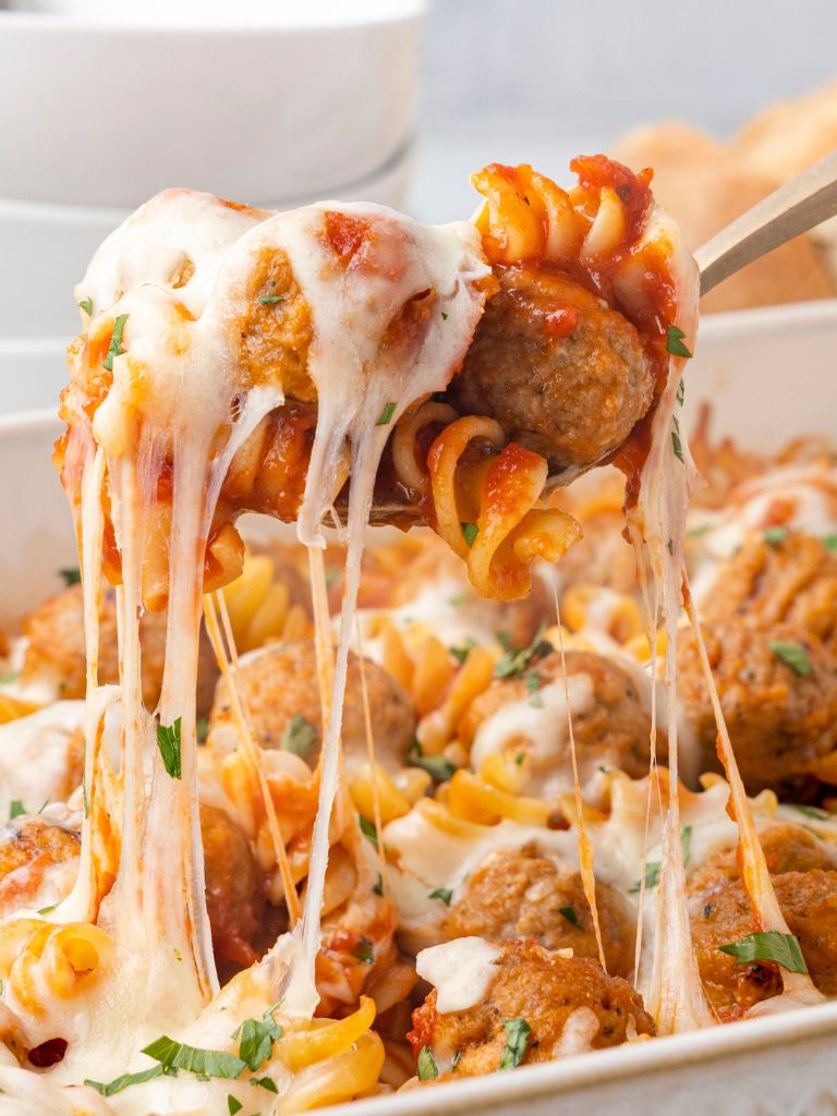 Easiest Ever! Dump and Bake Meatball Casserole with 4 Ingredients.
