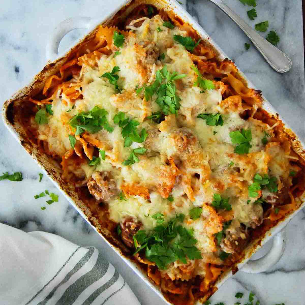 Easiest Ever! Dump and Bake Meatball Casserole with 4 Ingredients.
