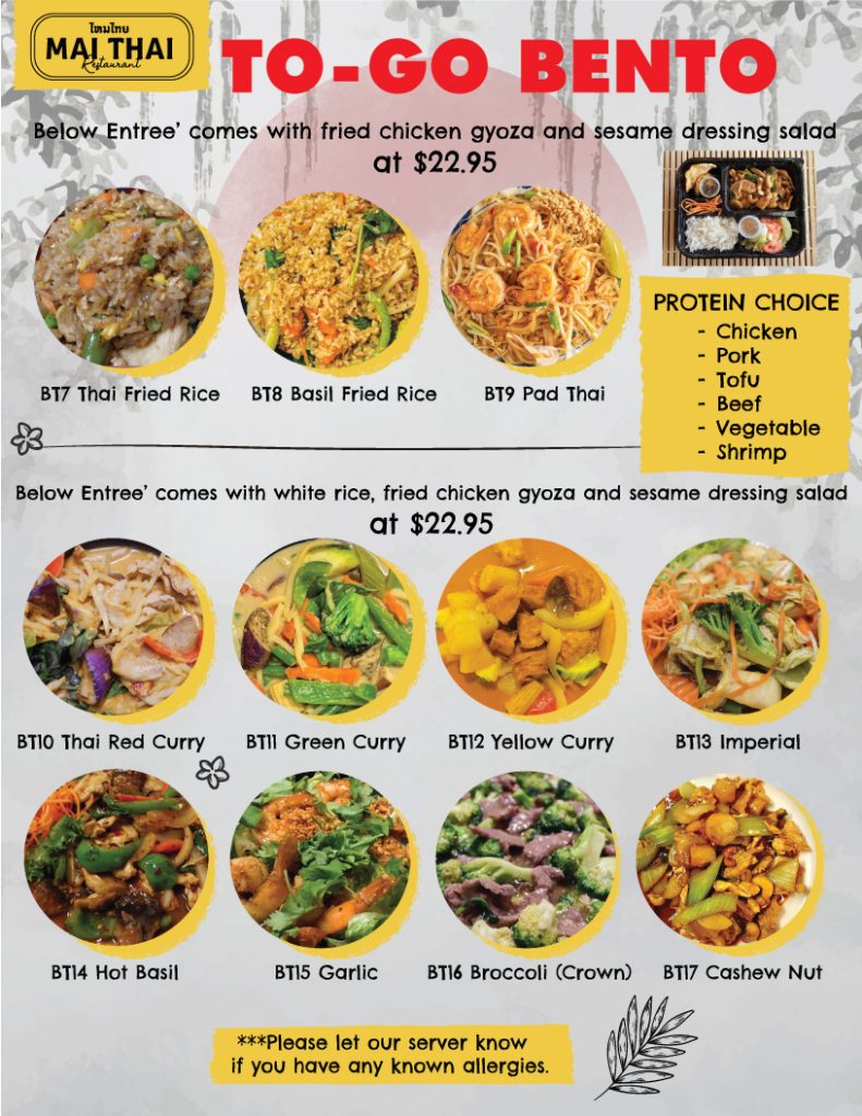View the Mai Thai Cuisine Menu: See Our Delicious Thai Options.