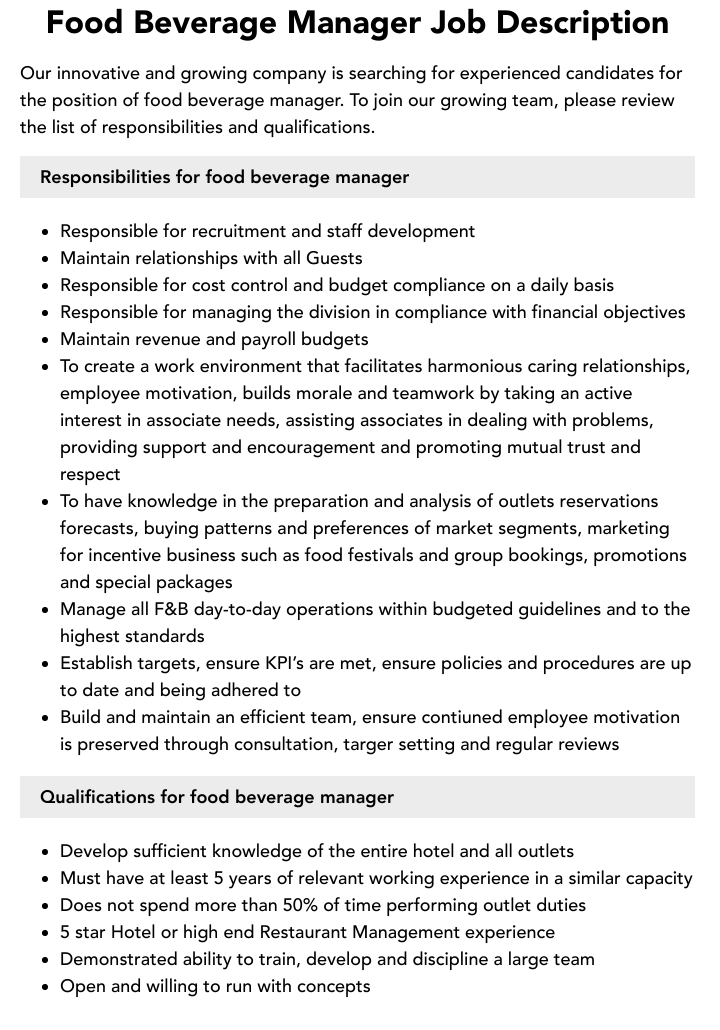 Food Beverage Executive Job Description: What Does It Take? (Simple Guide)