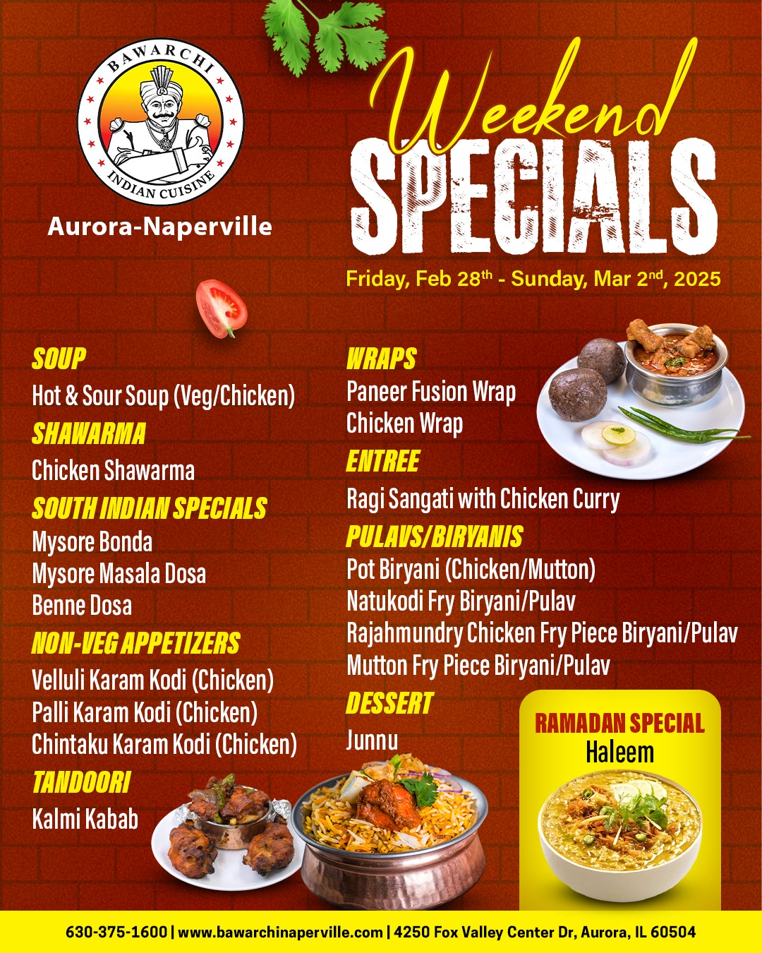 Bawarchi Indian Cuisine Menu: Explore All Their Tasty Options And Specials Available Today!