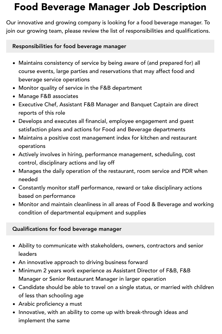 What does a manager do with food and beverage manager responsibilities? Learn the everyday tasks.